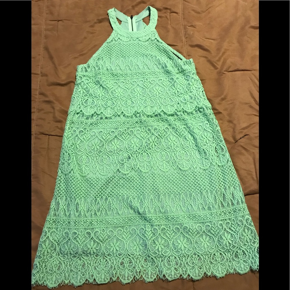 Gorgeous sea foam lace dress.